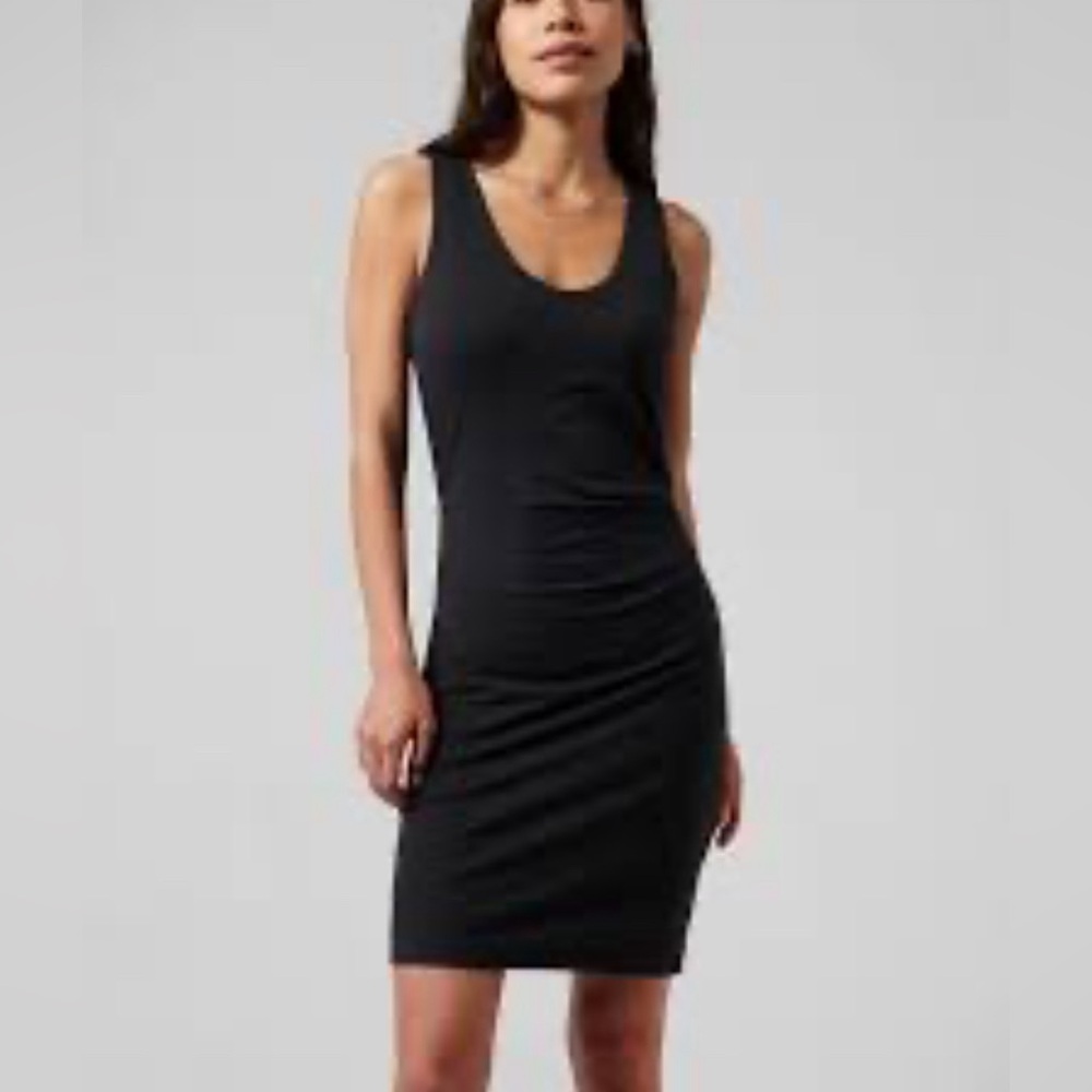 Athletica Della Sleeveless Racerback Side Ruched Black Dress - Size Small